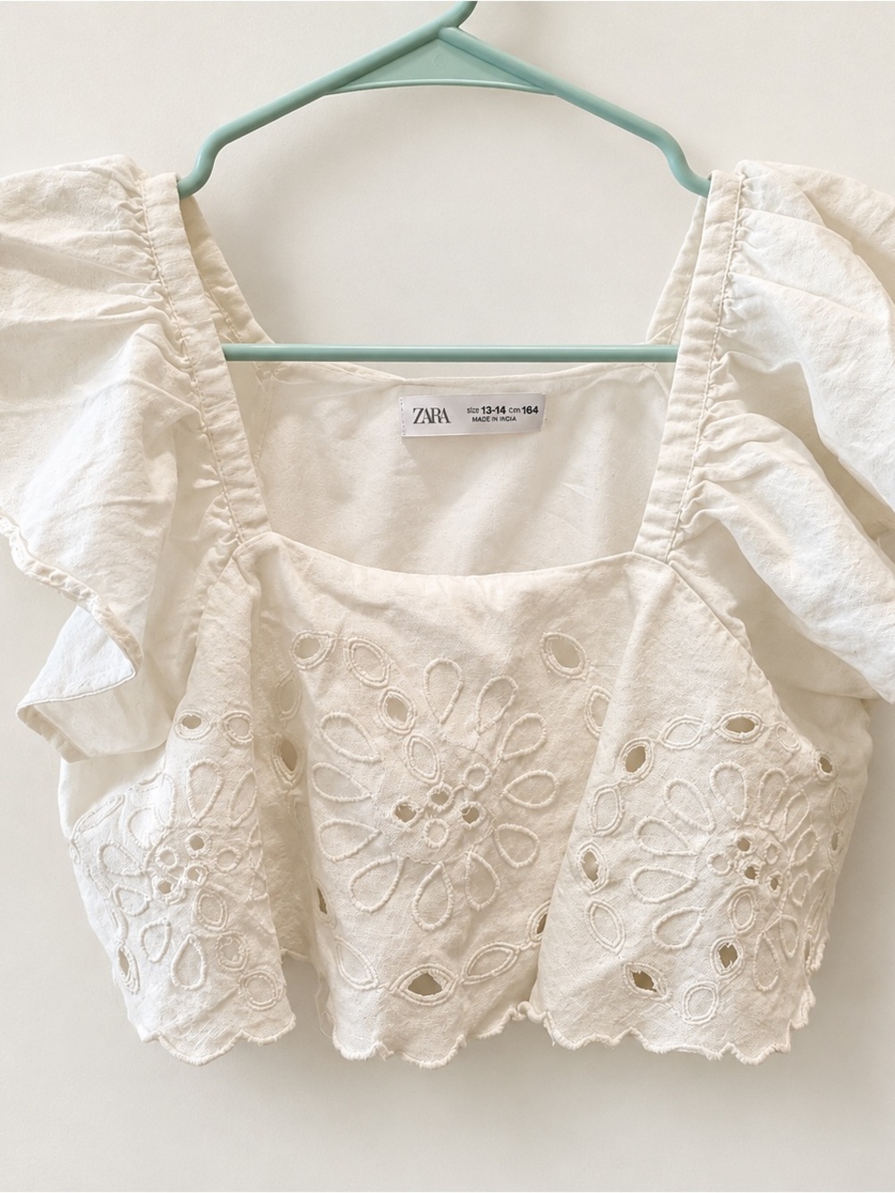 ZARA Cream Eyelet Ruffle Crop Top